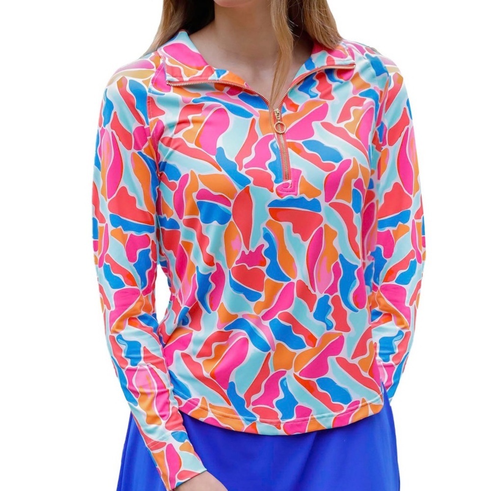 NWT Mary Square Half Zip  UPF 50+Saratoga Cool Waters Blue Athleisure Golf Top L
